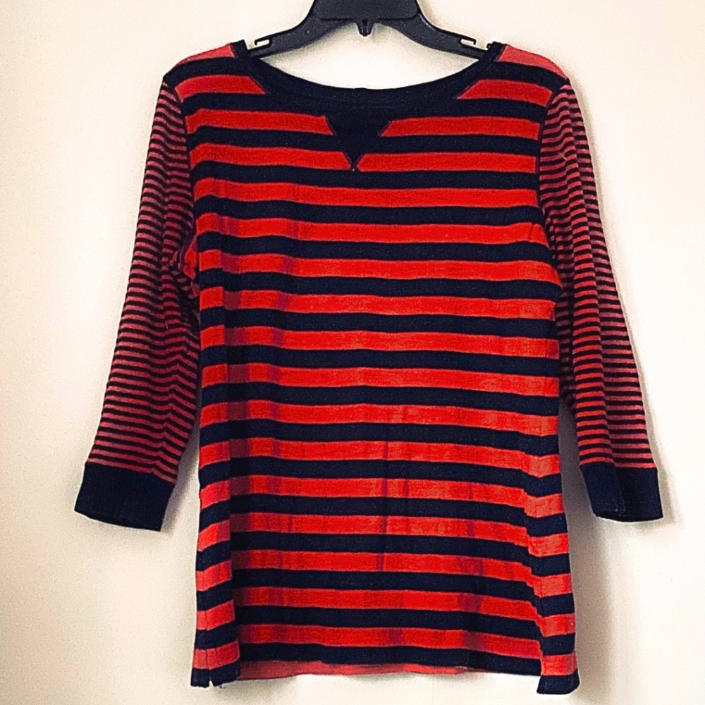 Lauren Ralph Lauren Striped Top Red Orange & Navy Large